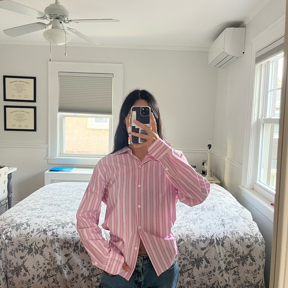 Pink Striped Button-Up Shirt